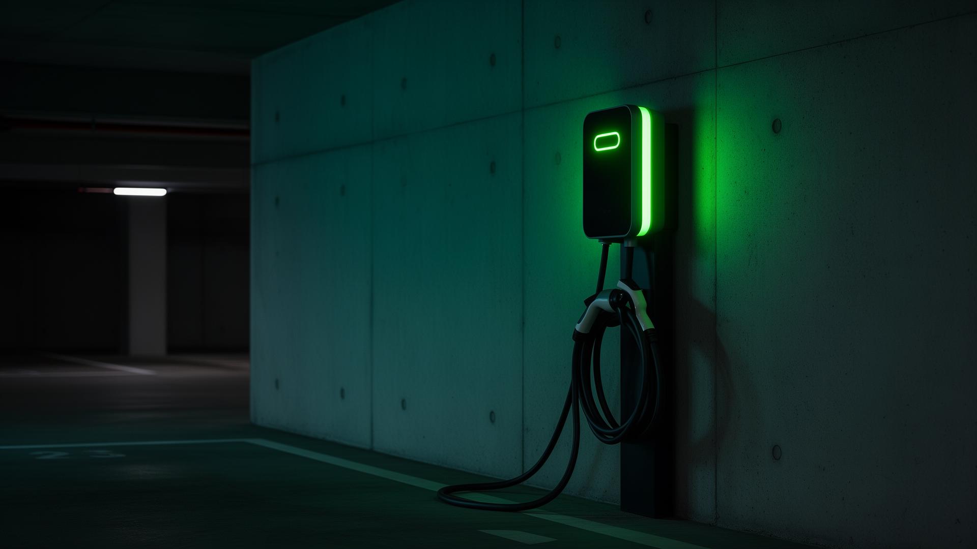 Modern EV charger in a private fleet depot parking area